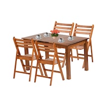 Albatros Ahşap Bahçe Balkon Seti: 80x120 Sabit Masa + 4 Sandalye Acı Kahverengi