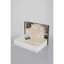 Deluxe Pamuk Saten Çift Kişilik Kutulu Nevresim Takımı Saten Nevresim Çeyizlik Deluxe20, Krem, 200 X 220 Diğer