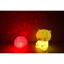 Işık Kasabası 138 Sarı Ayıcık Ve Yansımalı Kızıl Küre Sevimli Ayıcık Damla Silikon Top Led Gece Lambası Sarı
