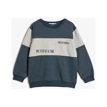 Koton Sweatshirt Uzun Kollu Bisiklet Yaka Renk Bloklu Şardonlu Mavi 4wkb10470tk 4WKB10470TK624