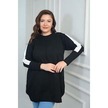 By Saygı Kadın Kolları Şeritli Büyük Beden Tunik Bluz-41899 Siyah