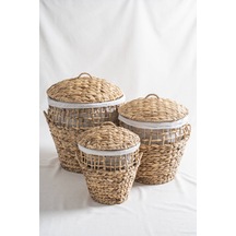 Soléa Hasır 3 Lü Kapaklı Sepet Seti Krem