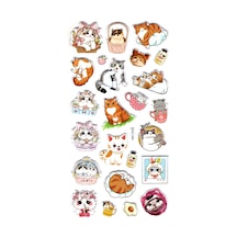 Sticker Kabartmalı Stiker Çıkartma Etiket Xhc054 -18x9 Cm- Komik Kediler Çok Renkli
