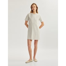 Koton Regular Fit Bisiklet Yaka Kısa Kollu Mini Elbise Bej 5sak80166ek Ekru