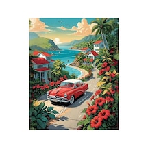 Tropikal Araba Temalı 40x50 Cm Sayılarla Boyama Seti, Fırça Ve Boya İçerir