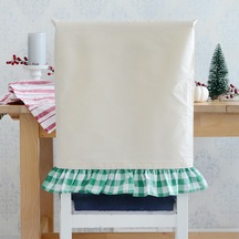 Bimotif Yeşil-beyaz Kareli Fırfırlı Krem Ham Bez Sandalye Kılıfı, 47x52 Cm 2 Adet