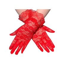 Güpürlü Bilek Boyu Kırmızı Dantel Eldiven Yetişkin
