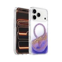 Onegif Apple Apple iPhone Uyumlu 17 Pro Max/18 Pro Max Lotus Simli Magsafe Kapak - Mor