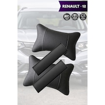 Renault 12 Uyumlu Siyah Deri Yastık Lüks Set Deri Kemer Koruyucu