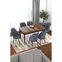 Canisa Kor Serisi 70x114 Açılabilir Mutfak Masası Takımı Barok Desen Masa 6 Füme Sandalye Masa Barok Sandalyeler Füme