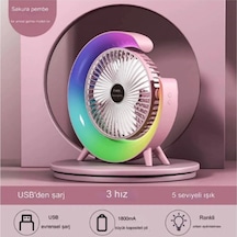Masaüstü Vantilatör Usb Şarjlı Rgb Led Işıklı 3 Kademeli 180 Ayarlanabilir Soğutucu Fan Pembe