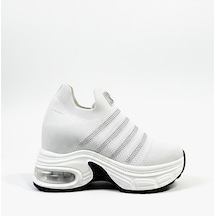 Voyager Taşlı Triko Kalın Dolgu Taban Kadın Sneaker Ayakkabı B278 Beyaz