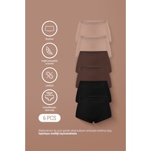 Auw Kadın Lastiksiz Pamuklu Modal Basic Boyshort 6'lı - Softfit Latte,bitter,siyah
