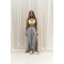 Mai Collection Mai Studios Co. Bima Yırtmaç Detaylı Gri Pantolon Gri