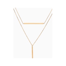 Kuyumcudukkani Yeni Trend Çift Çubuk Figürlü İkili Kolye -37241-r Rose Gold