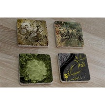 Yeşil Soyut Tasarımlar Doğal Taş Bardak Altlığı 4'lü Set - Natural Stone Coasters - Taş Yeşil