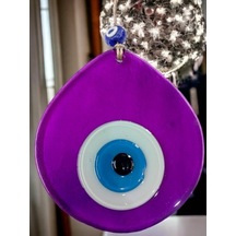 Orta Boy Şeffaf Mor Damla Desen Nazar Boncuklu Duvar Dekoru Cam Duvar Süsü 02-10mm 5yards