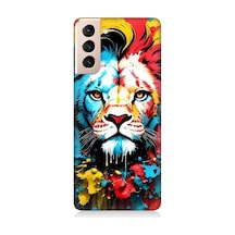 Samsung Galaxy S21 Uyumlu Renli Boyalı Aslan Yüzü Desenli Silikon Kılıf