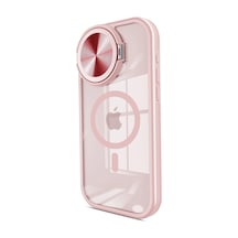 Apple Uyumlu iPhone 14 Pro Max Kılıf Teleskop Lens Magsafe Silikon Kapak Pembe\