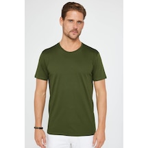 Tudors Erkek Slim Fit Dar Kesim Bisiklet Yaka %100 Organik Pamuk Yumuşak Dokulu Kısa Kol Haki Tişört-31082-haki Haki
