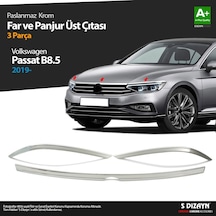 S-Dizayn  Volkswagen Passat Uyumlu B8.5 Krom Far Üzeri Çıta Seti 3 Parça 2019 Ve Üzeri