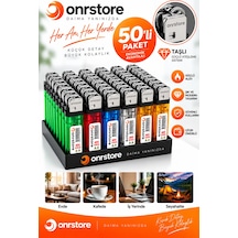 50 Li Paket Taşlı Gaz Dolumlu Çakmak Renkli Şeffaf Gövde Ekonomik Set Çok Renkli