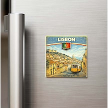 Retro Portekiz Lizbon Şehri Temalı Vintage Buzdolap Magneti 9x9 Cm