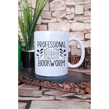Professional Bookworm Desenli Kitap Tutkunu Hediyelik Baskılı Çay Kahve Sunum Kupa Bardak Beyaz
