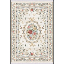 Vintage Gül Desenli Krem Fransız Klasik Şık Salon Oturma Odası Yıkanabilir Kaymaz Taban Kilim Krem Krem