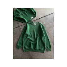 Kadın Kışlık Bisiklet Yaka Üç İplik Basic Sweatshirt - Haki