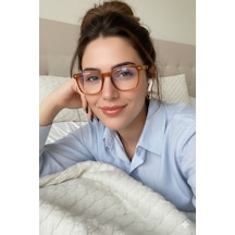 Amber Köşeli Gözlük Mavi Işık Korumalı Numaralı Cam Takılabilir Şık Ve Trend Bal Rengi