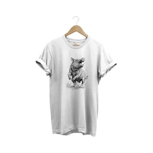 Avcılık Hunter Domuz Avcılığı Baskılı %100 Pamuk Regular Fit Unisex T-shirt Beyaz