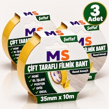 3 Adet Çift Taraflı Filmik Şeffaf Bant 35 Mm X 10 Metre Yapışkanlı Hobi Bandı El Çok Amaçlı Bantları