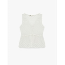 Koton Slim Fit Kolsuz V Yaka Düğmeli Dökümlü Peplum Kesim Dantel Bluz Ekru 6sak10248ek