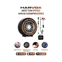 Harvox 10.000mah Akü Takviyeli Hava Kompresörü Şarjlı Powerbankli Göstergeli Araç Lastik Şişirme 150 Psı
