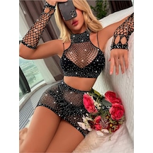 Senberries 4 Parça Set Özel Üretim Qc Premium Ultra Parlak Fantezi Vücut Çorabı 2 Eldiven+üst+alt