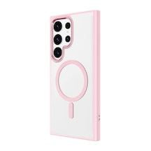 Galaxy Uyumlu S24 Ultra Uyumlu Magsafe Şarj Özellikli Krom Magsafe Silikon Tchs Kılıf-pembe Pembe
