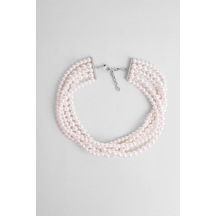 Barbara 18 Ayar Beyaz Altın Kaplama 42 Cm Gümüş Choker Kolye Gümüş - Rodyum