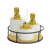 Buenos Yuvarlak Standlı Porselen Banyo Sıvı Sabunluk Seti 4 Parça Zt-007 161065 3029 Krem