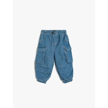 Koton Jogger Kot Pantolon Rahat Kesim Beli Lastikli Kargo Cep Detaylı Pamuklu Orta İndigo 5wmg40003ad İndigo
