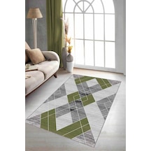 Yeşil Geometrik Kaymaz Taban Makinede Yıkanabilir Halı Dd04n11