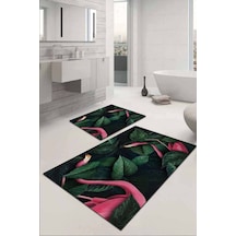 Yeşil Yapraklı Desen Banyo Halısı Klozet Paspas Seti Bs047n11