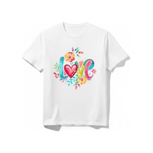 Urbantrendstore Love Unisex Kız Çocuk Erkek Çocuk Bisiklet Yuvarlak Yaka Basic Kısa Kollu %100 Pamuk Tişört Beyaz