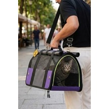 Reyo Brave Paws Flybag Plastik Yırtılmaz Fileli Kedi Ve Köpek Taşıma Çantası Seyahat Çantası Mor 45x25x26cm Havayolu Uçuş Standartlarına Uygun