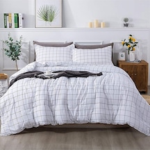 Mulberry Plaid Nevresim Takımı Çift Kişilik 200x220 - Beyaz