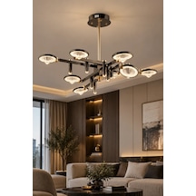 Modern Premıum Gold Siyah Led Avize 8 Kollu Luxury Salon Yemek Odası Avizesi 60w