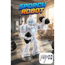 Sporcu Robot Işıklı Sesli Ve Hareketli Oyuncak Dambıl Kaldıran Şınav Çeken Robot 24 Cm