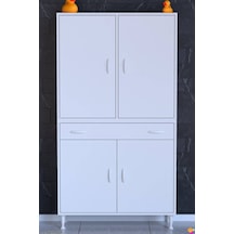 Yeni Afra 95 Cm 4 Kapaklı 10 Raflı Ve 2 Gözlü Çekmece Çok Amaçlı Banyo Dolabı Beyaz