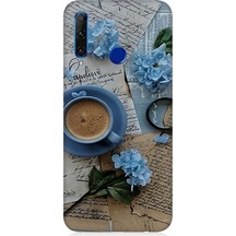 Huawei Honor 20 Lite Uyumlu Mavi Çiçekler Ve Mektuplar Desenli Silikon Kılıf