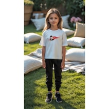 Uyguntarz Çocuk Atatürk Tasarım Basklı Tshirt Eşofman Takımı Beyaz